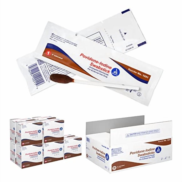 Dynarex Povidone Iodine Bâtonnets d'Écouvillon, Bâtonnets d'Écouvillon Emballés en Sachet Individuel en Feuille, Antiseptique pour la Préparation de la Peau, Brun, 1 Caisse de 500 Dynarex Povidone Iodine Bâtonnets d'Écouvillon, (10 Boîtes de 50)