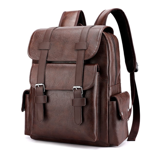 Meitianfacai Leather Laptop Backpack For Men, Work Business Travel Office Backpack College Bookbag, Casual Computer Backpack Fits Notebook 15.6 Inch