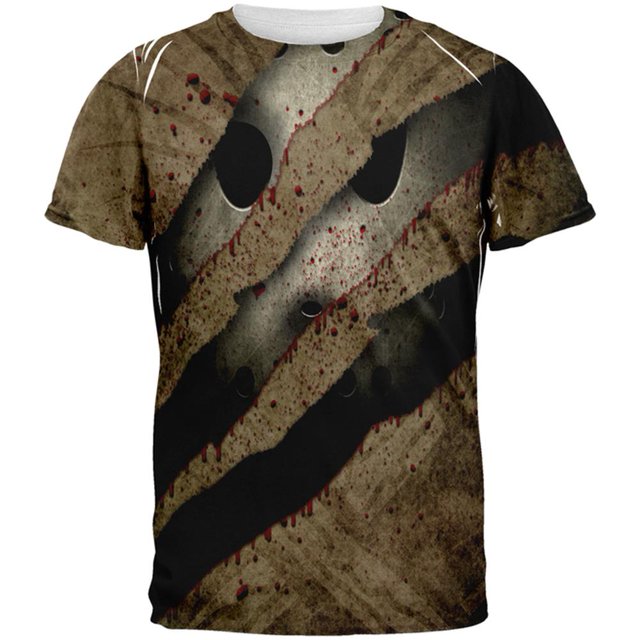 T-shirt pour Homme Halloween Film d'Horreur Masque Slasher Attaque Partout