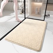 Dvkptbk Beige Bath Mat, Super Absorbent Bathroom Rugs Non Slip, Machine Washable Bath Rugs, Quick Dry Shower Mat, Cushioned Carpet Bathmat for Bathroom Floor, Tub and Shower