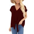 thumbnail image 2 of Pompotops T-Shirt Ample à Manches Courtes Col en V Uni pour Femmes avec Poche, 2 of 9