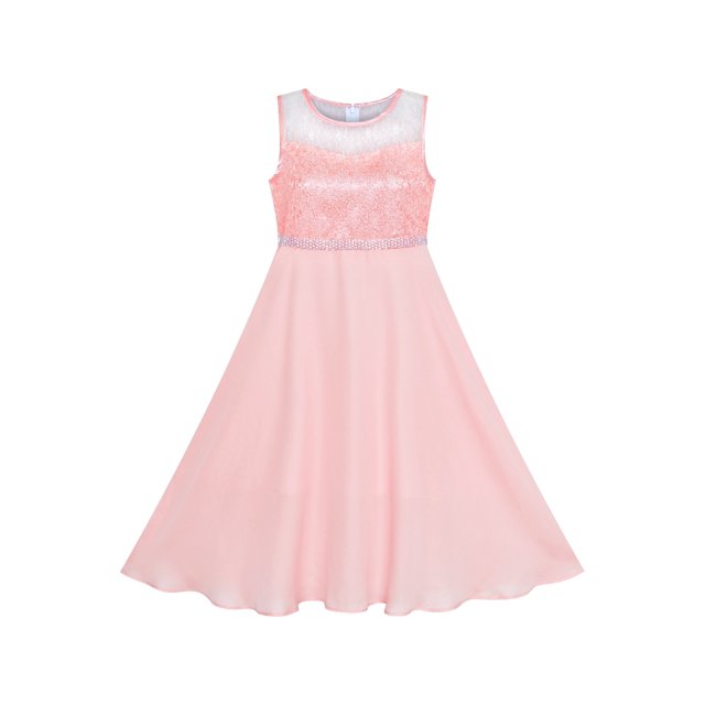 Girls Dress Pink Rhinestone Chiffon Bridesmaid Dance Maxi Gown 8 Years