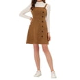 thumbnail image 2 of INSPIRE CHIC Women's Faux Suede Button Decor A-Line Mini Overall Dress S Brown, 2 of 6