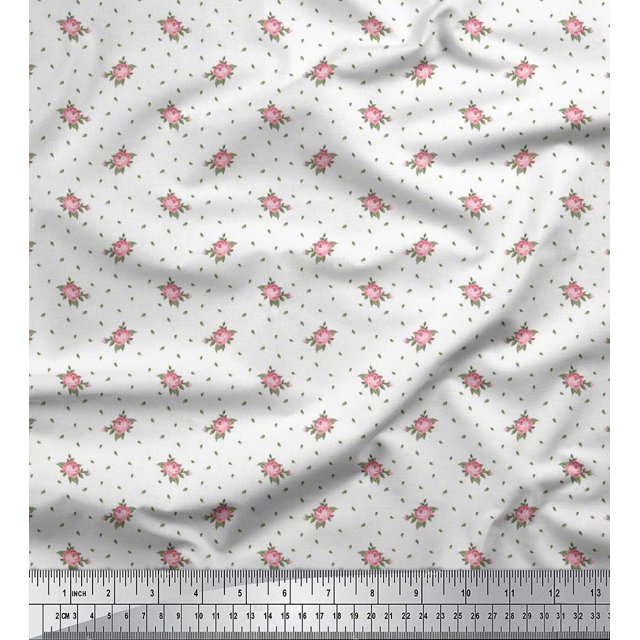 Soimoi Tissu en Viscose Chiffon Feuilles & Roses Imprimé Floral 1 Yard 42 Pouces de Large
