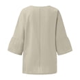 thumbnail image 4 of Chemises à Manches 3/4 pour Femmes Été Tendance Unies en Coton et Lin T-Shirts Coupe Ample Blouses à Col Rond Hauts Décontractés pour Dames, 4 of 6