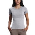 thumbnail image 4 of Hauts à Col Rond pour Femmes T-Shirt de Sport à Manches Courtes Haut de Course et de Mise en Forme Ajusté Respirant Tenue de Yoga, 4 of 9