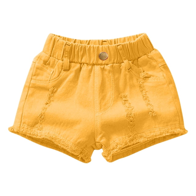 Yanlir Children's Casual Solid Color Ripped Denim Shorts for 1-16 Years Fashionable Button Pocket for Everyday Wear(Yellow,11-12 Years)