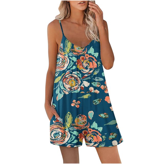 Combinaison Courte d'Été pour Femmes à Col en V, Mode, Coupe Décontractée, Bretelles Spaghetti, Short, Combinaisons Courtes, Combinaisons pour Femmes