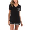 thumbnail image 1 of T-Shirts Ensemble de Pyjamas à Manches Courtes pour Femmes Haut Rayé et Shorts Pyjamas 2 Pcs de Vêtements de Maison Doux, 1 of 6