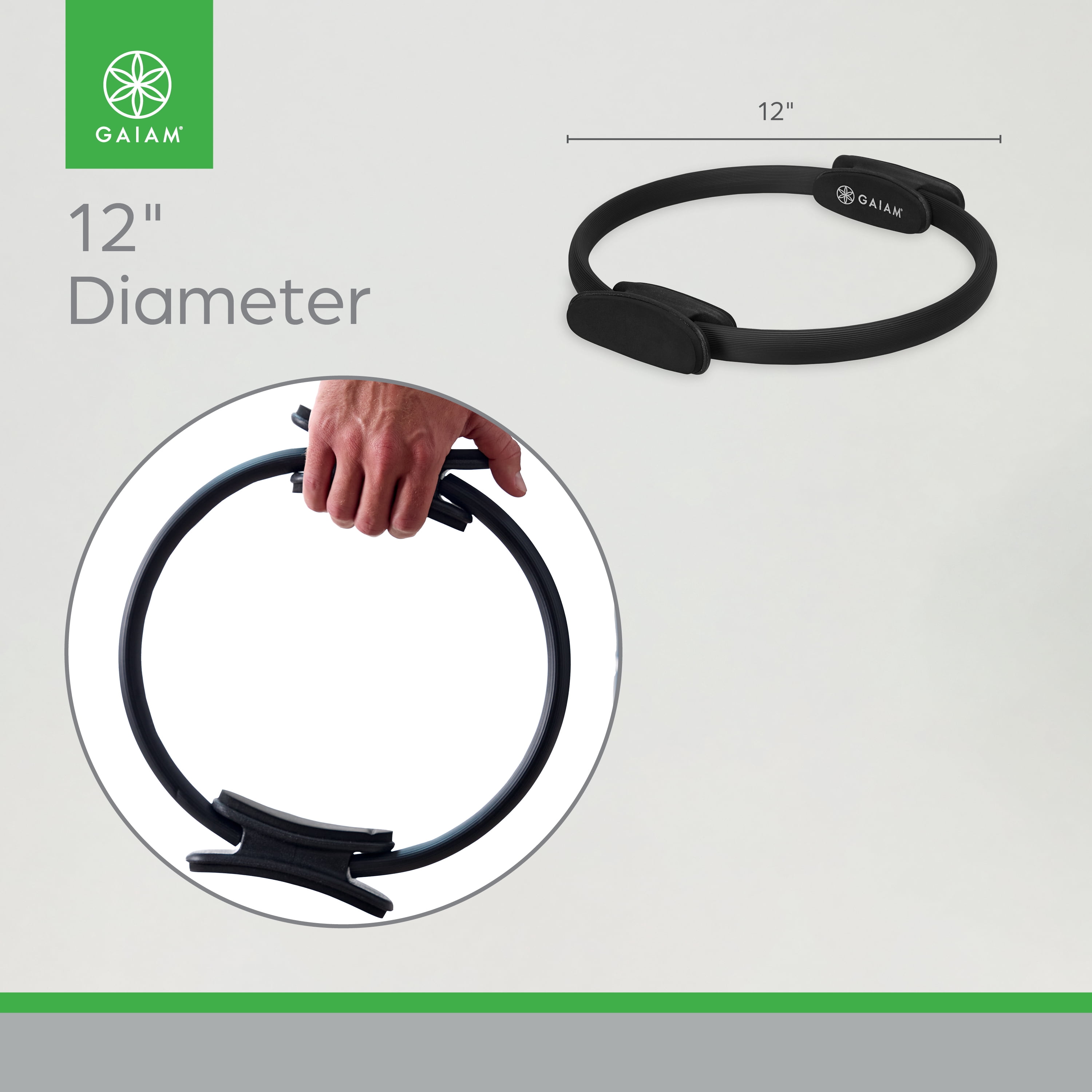 Anneau de Pilates essentiel Gaiam 30 cm (noir) - Léger, durable, poignées rembourrées en mousse, équipement d'exercice flexible pour tonifier les bras, les cuisses, les jambes et les abdominaux.