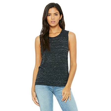 Bella Canvas Womens Flowy Scoop Blended Muscle Tank, S, Black Marble