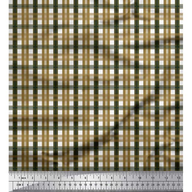 Soimoi polyester Crepe Fabric Gingham Check Printed Fabric 1 Yard 52 Inch Wide