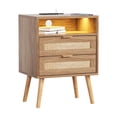 thumbnail image 2 of Vabches Rattan Nightstand with USB and 2 Drawers for Bedroom, Living Room (1 Pack), 2 of 10