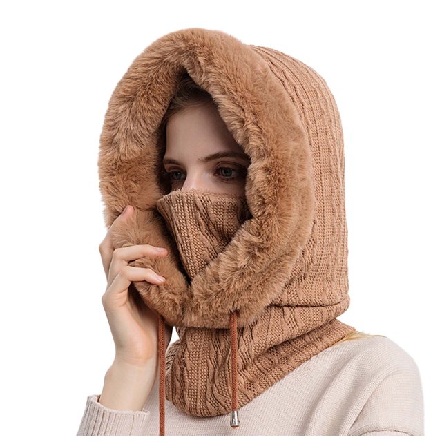 Women Winter Outdoor Riding Headgear Cold-Proof Ski Cap Warm Bib Face Mask Integrated Cold-Proof Hood Hat