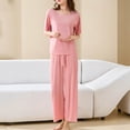 thumbnail image 2 of Sentmoon Ensemble de Pyjama 2 Pcs Chemises de Nuit pour Femmes Manches Courtes Ample Extensible Couleur Unie Robe de Nuit pour Femmes Mode d'Été pour Matin de Noël L, 2 of 7