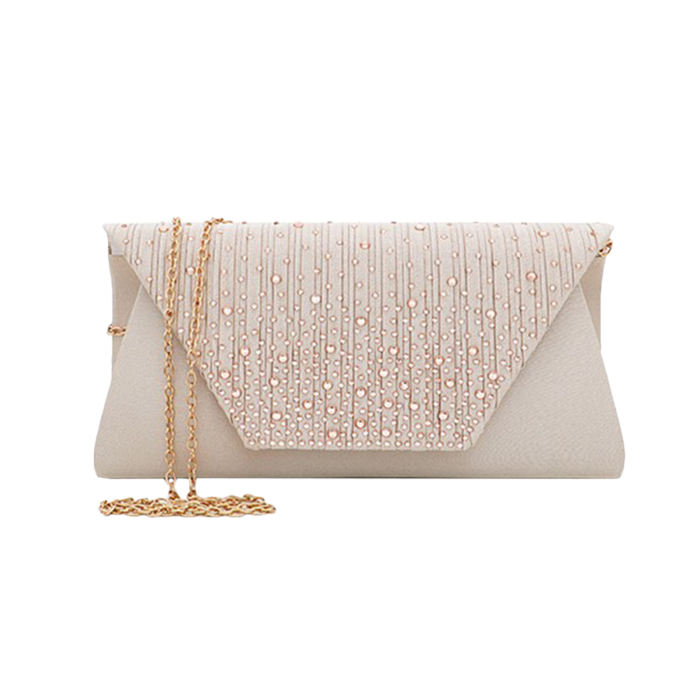 Silks and Satin Rhinestone Handbag Classic Evening Clutch Magnetic Snap Purse for Wedding Dinner (Apricot)