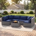 thumbnail image 1 of Costway 7PCS Patio Rattan Furniture Set Sectional Sofa Cushioned Garden Navy, 1 of 10