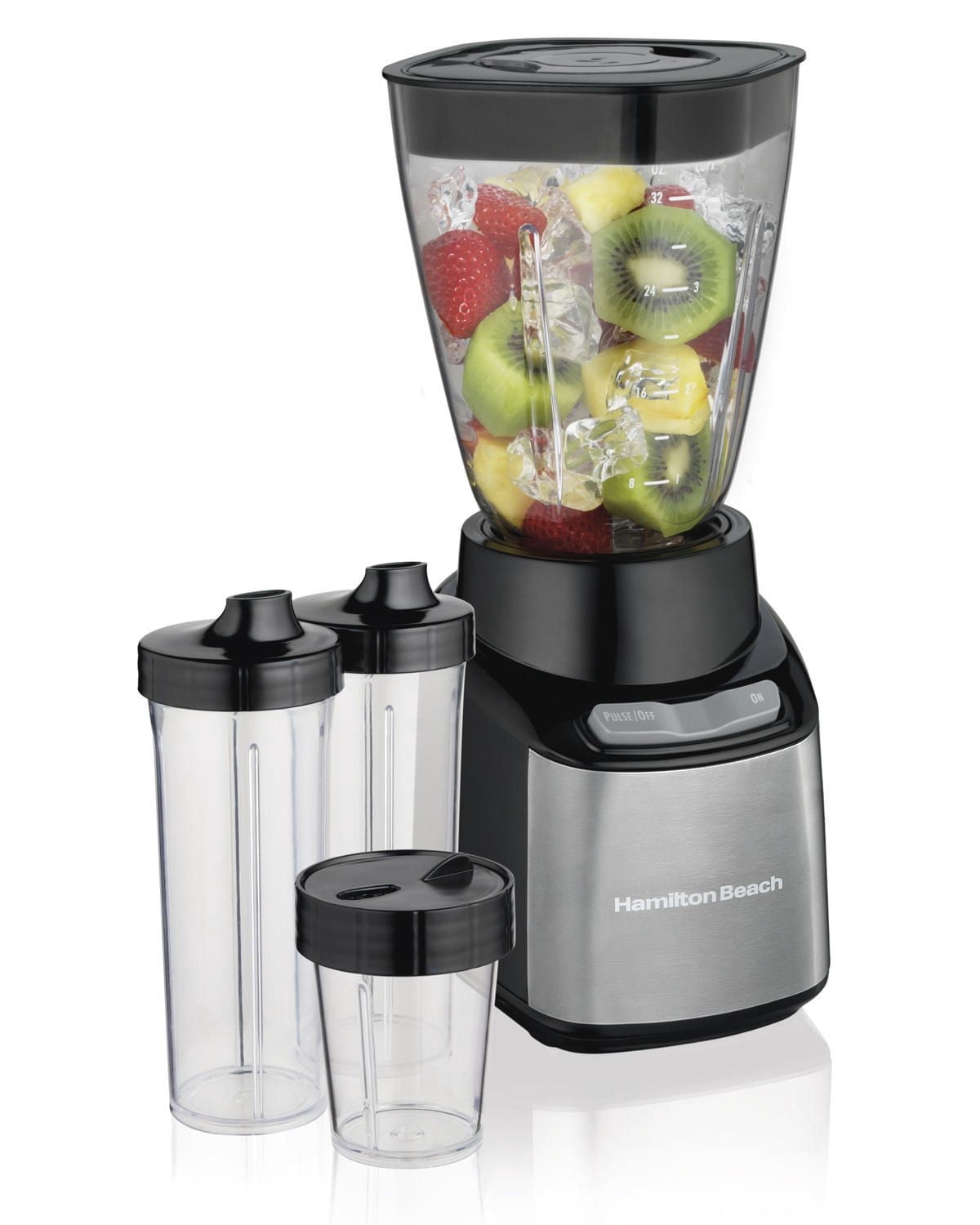 Hamilton Beach MultiBlend® Countertop Blender System, Stainless Steel Blades, 4 BPA-Free Plastic Jars, Black, Model 52400