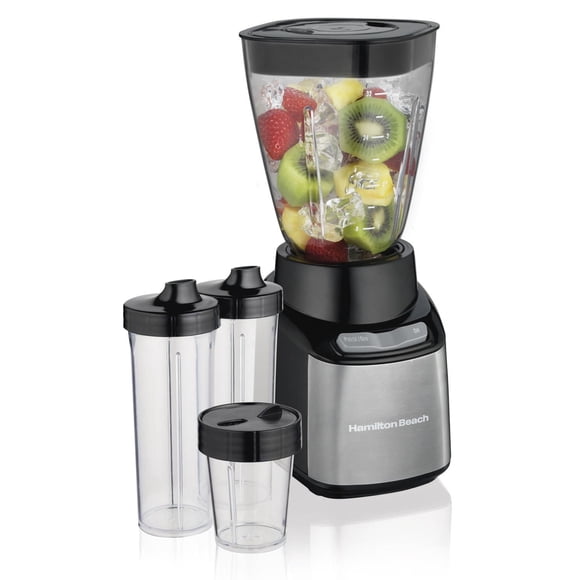 Hamilton Beach MultiBlend® Countertop Blender System, Stainless Steel Blades, 4 BPA-Free Plastic Jars, Black, Model 52400