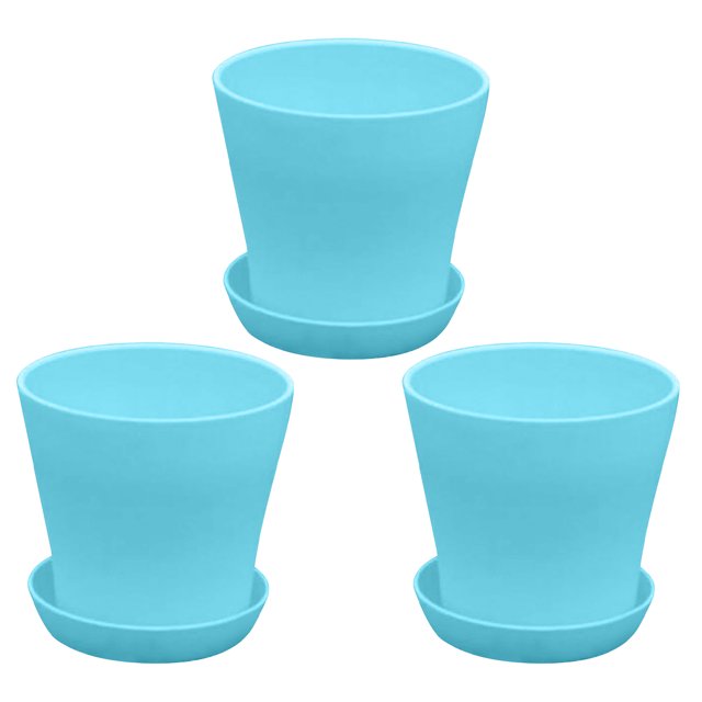 Pots Pot de Plante 3 Pcs Pot Ouvert Résine PP Balcon Plante Verte Jardinage Taille Haute Long Pot. un Ensemble de Trois de Fleurs Durables et Légers en Résine PP Respirante avec un design Taille Haute, Illustré en Bleu vibrant. Chaque Pot Comprend une Soucoupe Assortie pour le drainage de l'Eau, Convient aux Balcons, Bureaux, Chambres Ou Cours. Souvent Utilisé pour des Plantes d'Intérieur, des Herbes Ou de Petits arrangements Décoratifs.