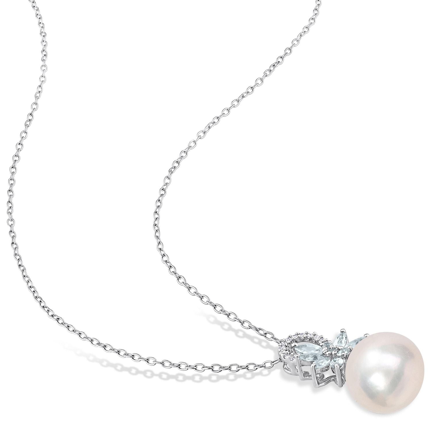 Collier floral Miabella en argent sterling avec perles culture d'eau douce, aigue-marine et accents de diamants