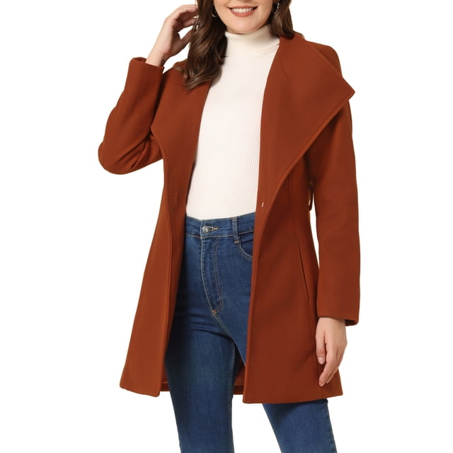 INSPIRE CHIC Manteau Trench Long Classique d'Hiver pour Femme à Col Montant avec Ceinture à Nouer S Rouge Brun