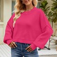 thumbnail image 2 of Timegard Womens Sweaters Cropped Crewneck Long Sleeve Drop Shoulder Pullover Fall Loose Knitted Tops, 2 of 9