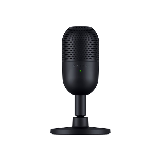 SEIREN V3 MINI microphone à Condensateur USB Noir avec grille Perforée Noire Mate, logo Razer et Indicateur DEL Vert sur un Support de base Rond, Convient au Jeu, au Diffusion en Continu et à la capture Vocale Claire.