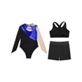 thumbnail image 4 of Zaldita Kids Girls Gymnastics Leotards Shiny Rhinestones Mesh Back Keyhole Unitards Jumpsuits with Crop Tops Shorts Royal Blue 14, 4 of 5