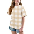 thumbnail image 3 of DecSea T-Shirt à Manches Courtes pour Filles, Été, Imprimé à Carreaux, Col Rond, Décontracté, Basique, 5-14 Ans, 3 of 8