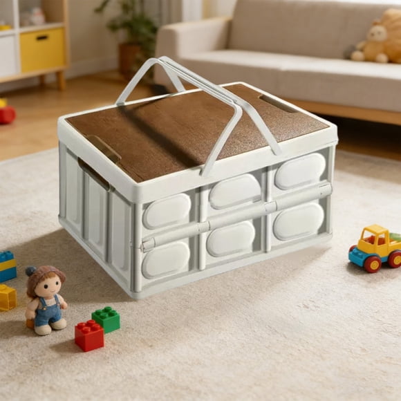 Tyidzon Outdoor Camping Storage Box Camping Wooden Lid Storage Box Car Trunk Organizing Box Picnic Folding Box With Handle