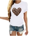 thumbnail image 2 of Soki T-Shirts Décontractés pour Femmes à Imprimé Léopard, Col Rond, Manches Courtes, 2 of 5