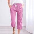 thumbnail image 1 of Gifts for Mom LSLJS Women's Fragrant Hemp Solid Color Loose Women Fashion Drawstring Pants Seven Pants Pockets Womens Work Pants, 1 of 5