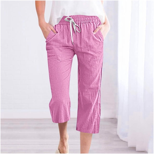 Gifts for Mom LSLJS Women's Fragrant Hemp Solid Color Loose Women Fashion Drawstring Pants Seven Pants Pockets Womens Work Pants