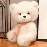 EGNMCR 9 Inches White Bear Plush Scarf Teddy Bear Plush Toy Children's Little White Bear Sleeps Doll Boy And Girl Holiday Birthday Gift Plush Doll Birthday Gifts for Kids