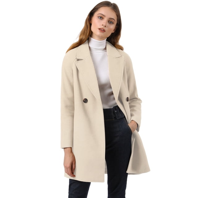 INSPIRE CHIC Manteau Mi-Long pour Femme à Double Boutonnage, Raglan, à Revers, à Manches Longues