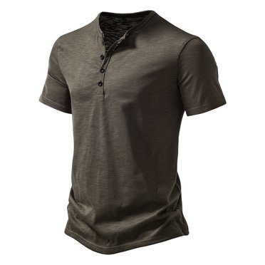 VEKDONE Chemises Henley pour Hommes Boutonnées Col en V Blouse d'Entraînement Été Manches Courtes Ajustée Tops Muscle Couleur Unie Respirant sous-Vêtements Aujourd'hui Liquidation