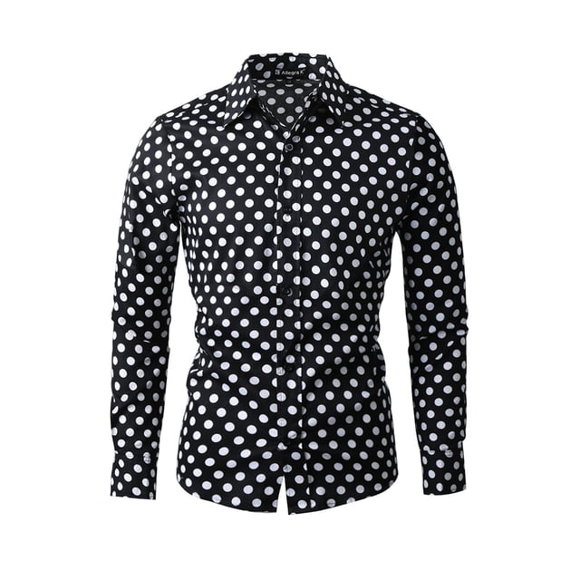 INSPIRE CHIC Men's Shirt Polka Dots Pattern Point Collar Long Sleeve Button Down Shirt 42 Black