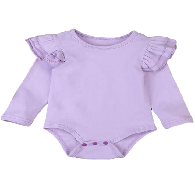 Barboteuse Basique à Volants à Manches Longues en Coton pour Bébé Fille, Haut Justaucorps Vêtements