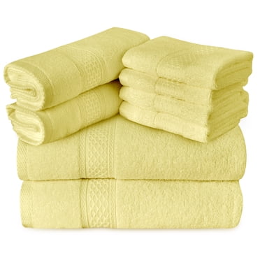 Gogreen 100% Cotton Bath Towel Sets of 8 Pieces, 2 Bath Towels 2 Hand Towels 4 Washcloths, Highly Absorbent Towels for Bathroom, Gym, Hotel (Yellow)
