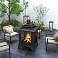 thumbnail image 2 of Outsunny Foyer Extérieur de 28 Pouces avec Tisonnier, Foyer au Bois Style Cheminée, Noir, 2 of 10