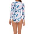 thumbnail image 4 of Aboser Women's One Piece Swimsuits Long Sleeve Rash Guard UV Protection Surfing Swimsuit Summer High Cut Bathing Suit Tropical Print Rashguard, 4 of 8