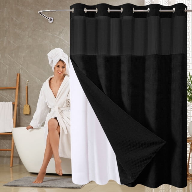 Vaidha Rideau de Douche à Anneaux Double Grand, Étoile Pleine, Uni, Réversible pour Salles de Bain, Tissu Polyester Robuste, Rideaux de Douche