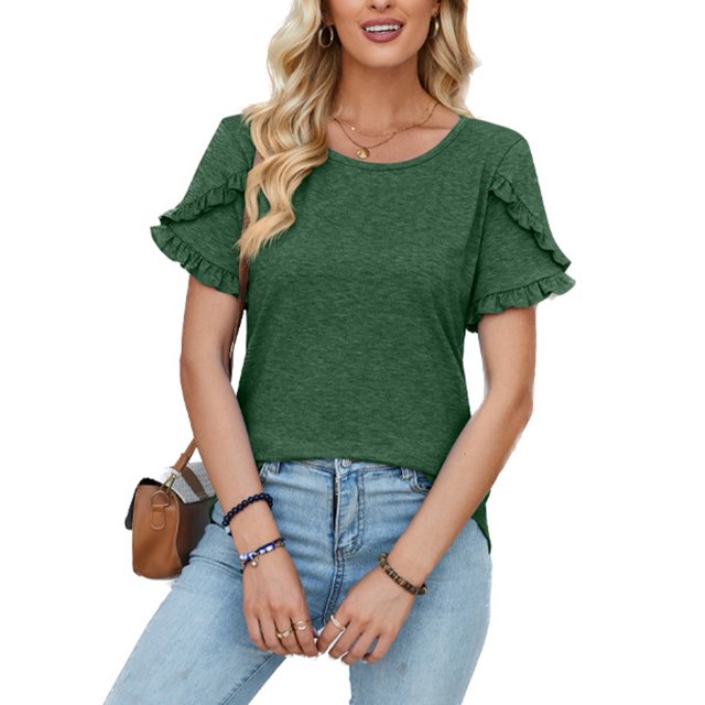 Avamo Hauts d'Été pour Femmes T-shirt Col Rond Manches Courtes T-shirt Confortable Pull de Travail Vert 2TG