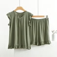 thumbnail image 2 of AherBiu Ensembles de Pyjama Grande Taille pour Femmes 2 Pcs Col Ras du Cou Manches Courtes à Revers Hauts à Volants avec Shorts de Pyjama Vêtements d'Intérieur Vêtements de Nuit, 2 of 7