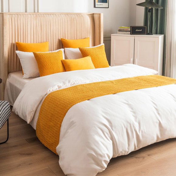 Quilted Bed Runners Solid Dutch Velvet Bed Scarves for Foot of Bed End Towel for Queen Bed Throws Bedding Scarf Protection Double Single King Size Bed for Bedroom Hotel King(Color:Orange,Size:2XPillow