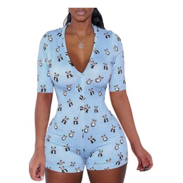 Pyjama pour Femme à Imprimé Floral, Col en V Profond, Manches Courtes, Combinaison Justaucorps, Pyjama pour Femmes ( P/M/G/TG/TTG)