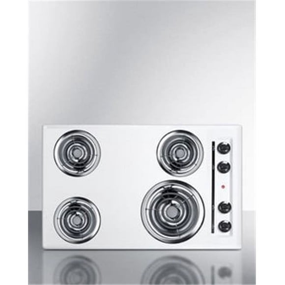 Summit WEL05 30"" Coil Electric Cooktop With 4 Coil Elements Porcelain Enamel Surface Recessed Top Chrome Drip Bowls 230V Electric Cooktop In White