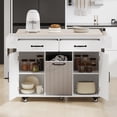 thumbnail image 1 of Farmhouse Kitchen Island with Trash Can Storage Cabinet, Kitchen Cart with Drop Leaf, Spice Rack, Towel Rack and Drawer, Rolling Kitchen Island on Wheels with Adjustable Shelf (White), 1 of 9