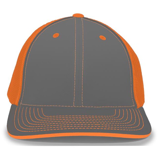 Pacific Headwear 404M.24P.XS Trucker Flexfit Cap, Graphite & Neon Orange - Extra Small
